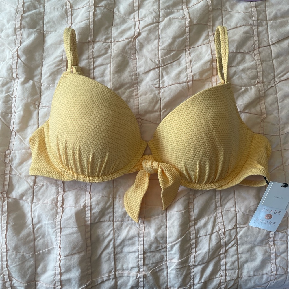 Shade & Shore Yellow Textured Bra with Bow